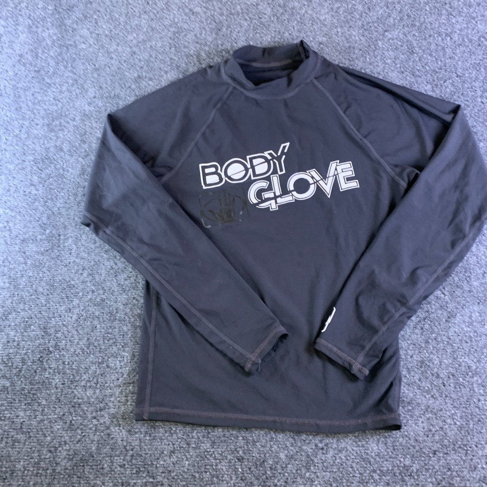 Body Glove Rash Guard Shirt Mens Small Black Logo Stretch Raglan Sleeve Swimwear